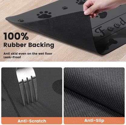 Pet Feeding Mat-Absorbent Pet Placemat for Food and Water Bowl, with Waterproof Rubber Backing, Quick Dry Water Dispenser Mat for Dog and Cat (12"x20", Bones)