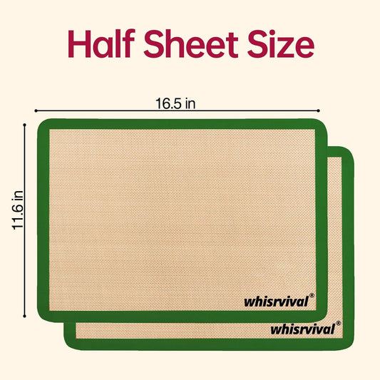 Silicone Baking Mat, Reusable Silicone Baking Sheets for Oven, 2Pcs Half Sheet(16.5"x11.6") Non-Stick (Green)