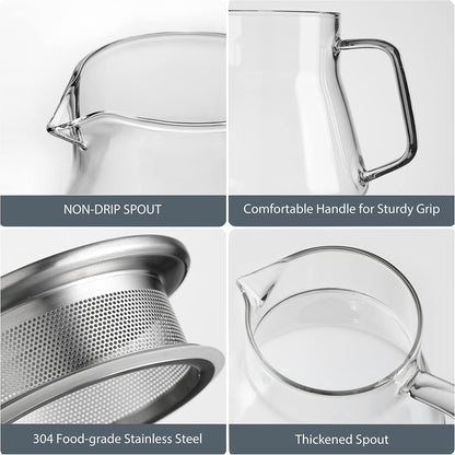 CNGLASS One-Touch Glass Teapot with Stainless Steel Filter Lid,20oz(600ml) Glear Tea Kettle Stovetop Safe,Borosilicate Glass Tea Pots for Loose Leaf Tea