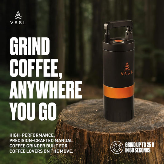 Java G25 Manual Coffee Grinder | Coffee for Camping | Bean Grinder | Travel Pour Over | Stainless Steel Conical Burr | ~ 25 Gram Capacity | Extendable Grind Handle | 50 Grind Settings | Carbon