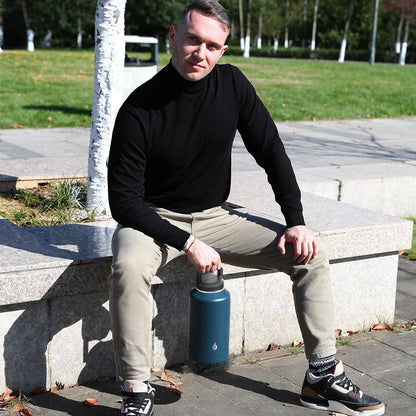 BJPKPK Half Gallon Water Bottle Insulated, Dishwasher Safe 64 oz Water Bottle with Handle, Leakproof BPA Free Water Jug, Large Stainless Steel Thermos for Sports, Grey