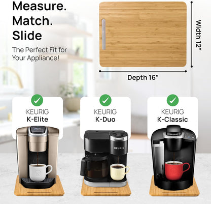 Ibyx Elegant Sliding Tray for Your Coffee Maker & Heavy Kitchen Appliances - Sturdy, Slides Easily from Under The Cabinet (Natural, 12”W x 16”D)