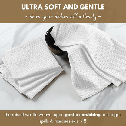 Native Fab 6 Pack Waffle Dish Cloths - 100% Cotton, Absorbent, Quick Drying & Soft Towels for Cleaning, Cooking & Baking - Ideal for Home, Restaurants & Cafes - 12x12 Inches - White