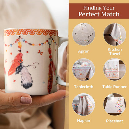Maison d' Hermine Coffee Mug with Handles Fine Bone China Mugs Pack of One Tea Cups for Hot Beverages Cappuccino Latte Home Restaurant Office Perfect for Gift (Ibiza - Beige - Feather, 15 Ounce)