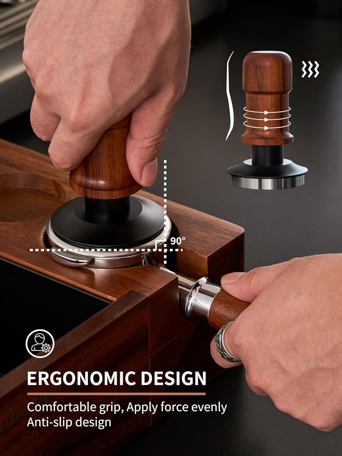 58mm Espresso Tamper, Premium Barista Coffee Tamper with Constant 30lb Calibrated Spring Loaded,Stainless Steel Base and Mahogany Handle.Fits for All 58mm Portafilters,Espresso Accessories