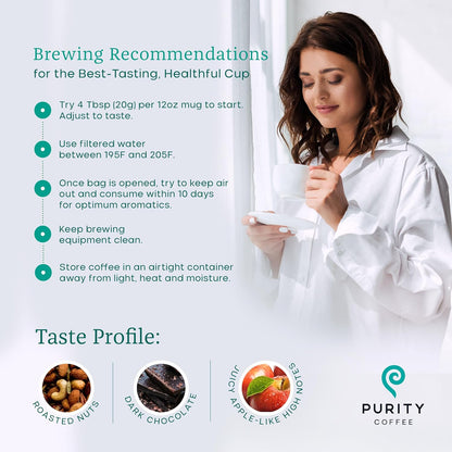 Purity Coffee FLOW Original Medium Roast Ground Coffee for Focus and Clean Energy - USDA Organic and Third-Party Tested for Antioxidants, Mold, Mycotoxins and Pesticides - 12oz (Purity Flow, medium_roast) | Ground| FLOW