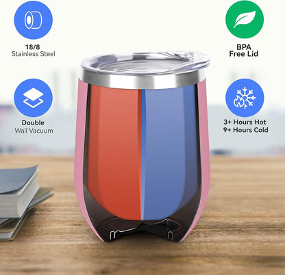 DOMICARE Stainless Steel Wine Tumbler Bulk with Lid, Personalized Insulated Tumblers Set, 12oz Travel Coffee Cups Pack of 16, Pink