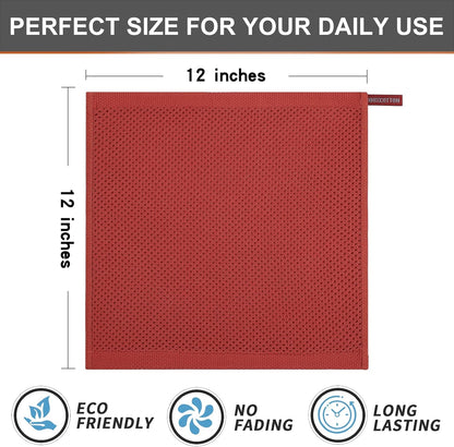 Kitinjoy 100% Cotton Kitchen Dish Cloths, 6 Pack Waffle Weave Ultra Soft Absorbent Dish Towels for Drying Dishes Quick Drying Kitchen Towels Dish Rags, 12 X 12 Inches, Brick Red