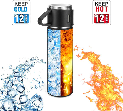 Stainless Steel Thermo 500ml/16.9oz Vacuum Insulated Bottle with Cup for Coffee Hot drink and Cold drink water flask.(Black,Set)