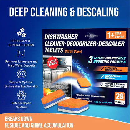 Dishwasher Cleaner Deodorizer Descaler Tablets - 56 Tabs - 1 Plus Year Supply - Extra Scented Deep Cleaning Sanitizer Pods - Remove Hard Water - Contain Citric Acid Heavy Duty Septic Safe - Citrus