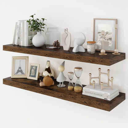 36 Inch Floating Shelves, 9.3" Deep Floating Shelf Wall Mounted, 36" Wall Shelves, Rustic Deep Bookshelf, Large Display Shelves & Storage Shelves for Bedroom, Living Room, Brown, Set of 2