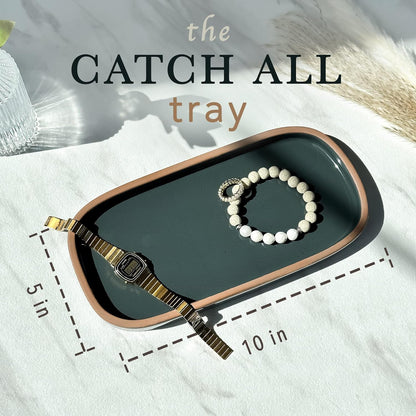 Mora Ceramic Decorative Tray - Rectangle 10in Dish for Jewelry, Soap Dispenser, Perfume, Makeup, Accessories, Candle, in The Bathroom Vanity, Bedside, or Kitchen Counter. Cute Organizers - Black