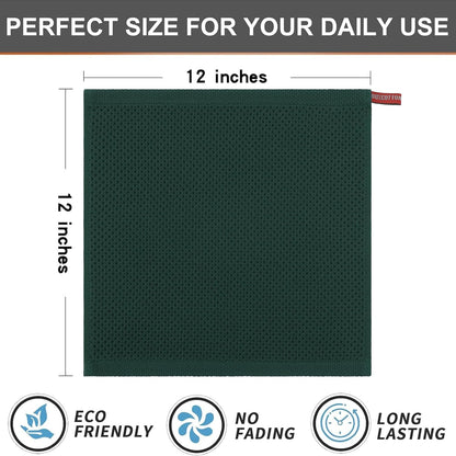 Kitinjoy 100% Cotton Kitchen Dish Cloths, 6 Pack Waffle Weave Ultra Soft Absorbent Dish Towels for Drying Dishes Quick Drying Kitchen Towels Dish Rags, 12 X 12 Inches, Blackish Green