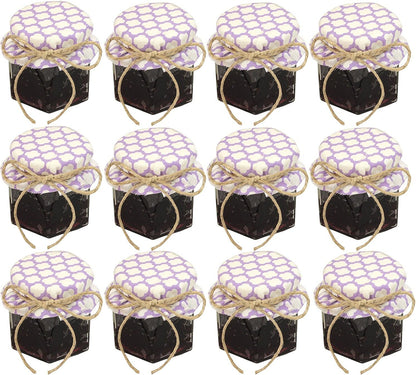 1.5 oz Hexagon Mini Glass Jars with BLACK Lids and Labels (Pack of 24)