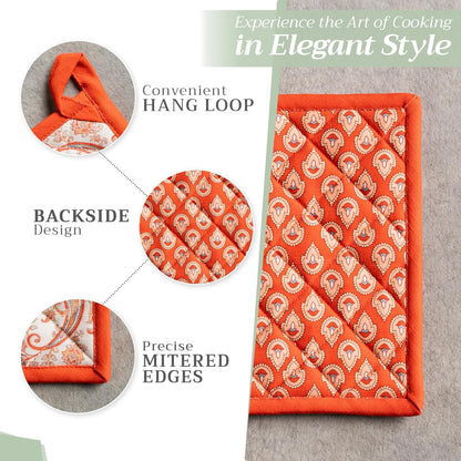 Maison d' Hermine 100% Cotton Oven Mitt & Pot Holder Set (7.5"x13" & 8"x8") Heat Resistant BBQ Cooking Gloves with Loop, Baking, Grilling, Kitchen, Handling Hot Pans (Cachemire)