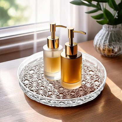 Amazing Abby - Luna - 2-Pack Acrylic Vanity Tray (10" Dia.), Plastic Bathroom Countertop Organizer, Round Coffee Table Tray, Clear Dish for Home Decor, Great for Makeup, Perfume, Jewelry, and More