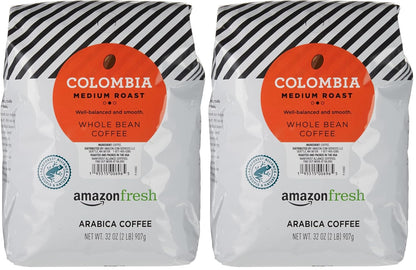 Amazon Fresh, Colombia Whole Bean Coffee Medium Roast, 32 Oz (Pack of 2)