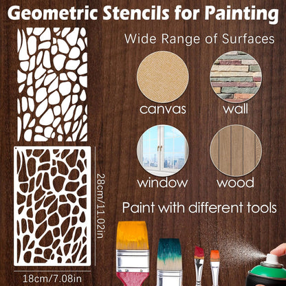 Yazhiji 8PCS Large Stencils for Geometric Painting, Reusable Geometric Painting Stencils Abstract Layering Stencil for Painting on Wood Canvas Furniture Floor Decor DIY Supplies