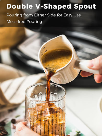 Espresso Measuring Cup, Ceramic Espresso Cup Double Spouts Expresso Shots Cup with Handle, Espresso Accessories, 3 Oz/ 90 Ml, White
