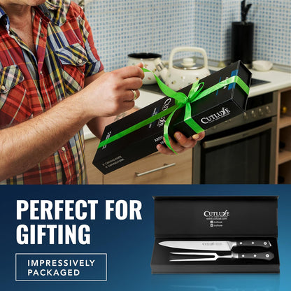 Cutluxe Turkey Carving Knife Set Carving Fork & Knife for Meat, BBQ, Brisket Razor Sharp Premium German Steel Full Tang, Ergonomic Handle Artisan Series