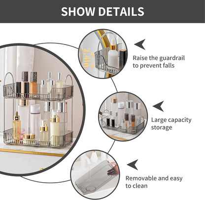 YCIA&DONE Bathroom Organizer Countertop, Makeup Storage, Skincare Cosmetic Tray Shelf, Perfume Holder Rack for Vanity Counter, Large Capacity, Easy to Install, Clean, 2 Tiers, Smoky Gray