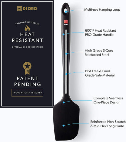 DI ORO Seamless Series Pro 14 Inch Extra Large Silicone Spatula - 600°F Heat-Resistant Rubber Spatula - Great for Baking, Cooking, and Scraping - BPA Free and LFGB Certified Food Safe Silicone (Black)