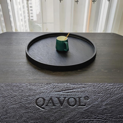 20 * 20 inches high-end Light Luxury Leather Round Oversized Service Tray, Ottoman Tray，Coffee Tray, Food Tray, Family Dinner, Out-of-House Picnic, Party Essential Tray (20 inch Black)