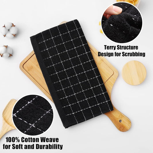 Homaxy 100% Cotton Terry Kitchen Dish Cloths, Ultra Soft and Absorbent Dish Towels for Kitchen, Suitable for Drying and Washing Dishes, 12 Pack, 12 x 12 Inches, Black