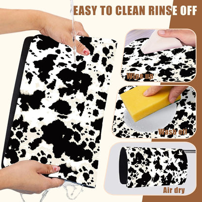 Dish Drying Mat Cow Print Coffee Bar Mat for Countertop Absorbent Hide Stain Rubber Backed Dish Drainer Rack Pad Espresso Machine Dining Room Decoration 11.8 x 19.7 Inch