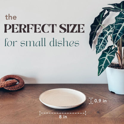 Mora Ceramic Helix Swirl Salad Plates Set of 6, 8in Spiral Porcelain Dish for Kitchen, Small Dinner, Lunch, Appetizer, Dessert, etc - Dishwasher, Microwave, Freezer, Oven Safe Dishware - Snowy White
