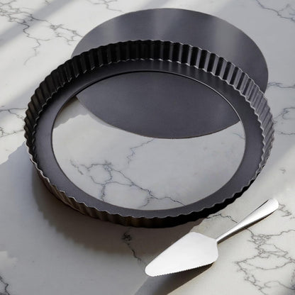 10 Inch Round Quiche Pans with Pie Cake Server. Removable Bottom, Non-Stick Coating, Rugged Carbon Steel for Tart Quiche Pie Baking. Gift for Women Wife Christmas Thanksgiving Party Festival