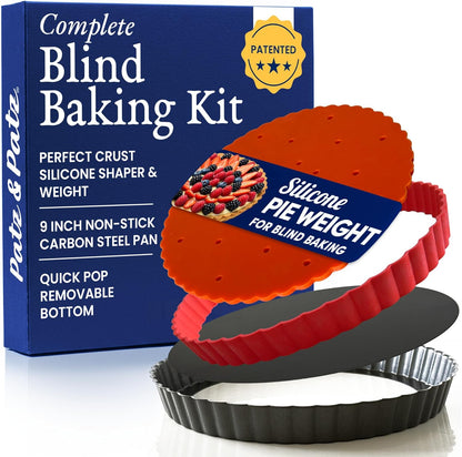 Classic All-in-One Tart Pan 9 Inch Removable Bottom Set with Patented Silicone Crust Shaper & Pie Weight - Quiche Baking Dish & Tart Molds for Baking Fruit Tarts, Pies & Quiches