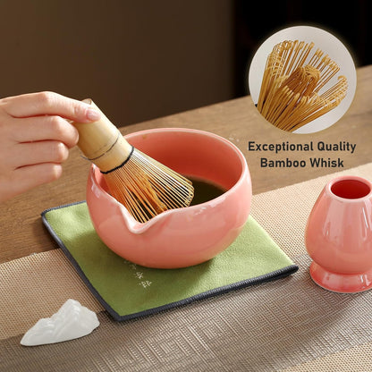Matcha Whisk Set, Ceramic Matcha Set with Spout, Matcha Bowl Kit with Sifter, Whisk and Holder, Bamboo Scoop, Scoop Rest, Tea Towel, 7 Pcs Matcha Kit Set for Making Breakfast/Latte for Matcha Lovers