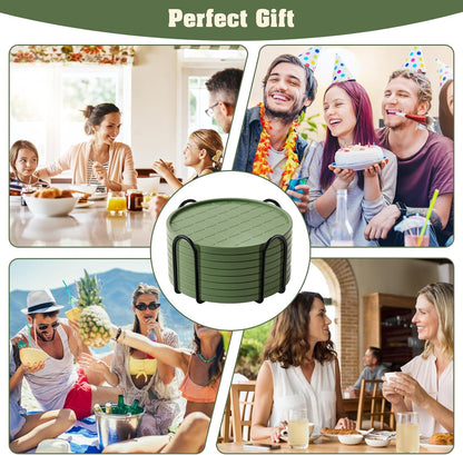 Coasters Set of 6,Hot or Cold Drink Coasters with Holder,Modern Style Coffee Table Coaster,Suitable for Kinds Cups Beer,Drink,Anti-Overflow Tabletop Protection(Green, 6pcs)