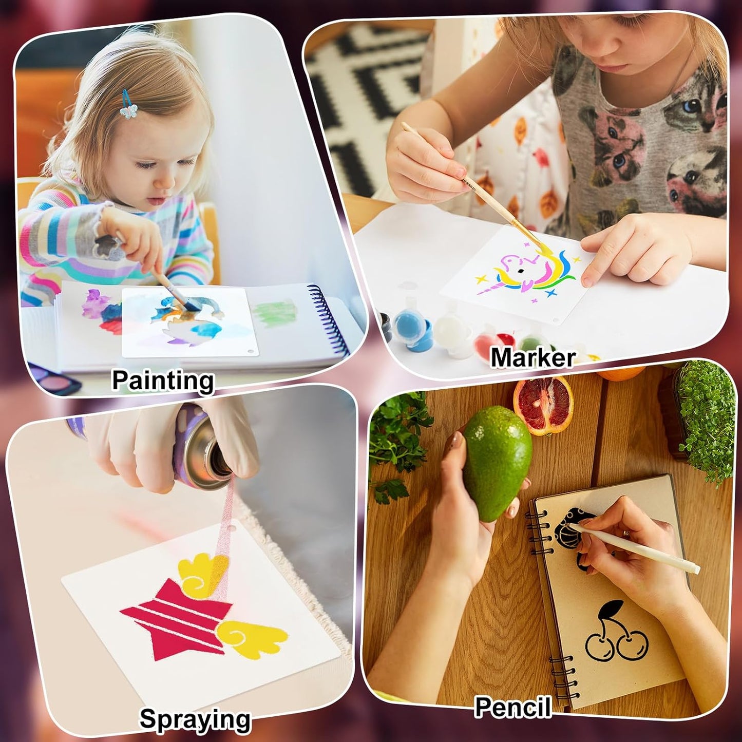 Fainne 100 Pcs Stencils for Painting on Wood Reusable Stencil Crafts Drawing Templates Holiday Wall Paper for DIY Scrapbook Home 2 x 2 Inch (Girls Theme)