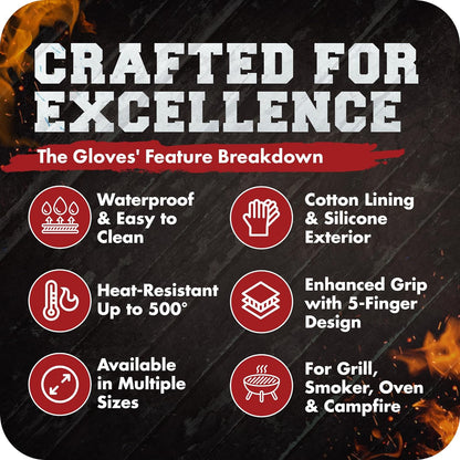 KITCHEN PERFECTION Silicone Smoker Oven Gloves - Extreme Heat Resistant BBQ Gloves - Handle Hot Food Right on Your Smoker Grill Fryer Pit | Waterproof Oven Mitts | Superior Value Set + 3 Bonuses