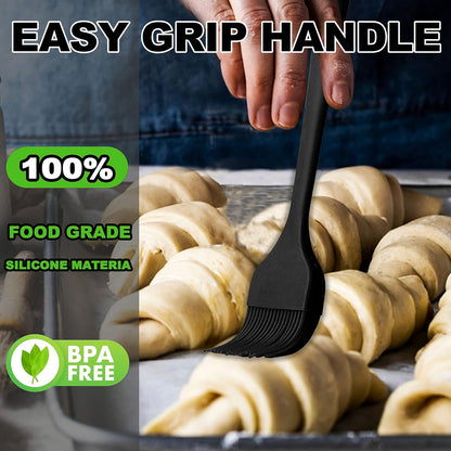 Anaeat 2 Pack Silicone Basting Pastry Brushes - Heat Resistant Brush with Soft Bristles, Hygienic One-Pieces Design, Marinade Brush Great in Baking for Spreading Oil Butter Sauce BBQ Grill (Black)