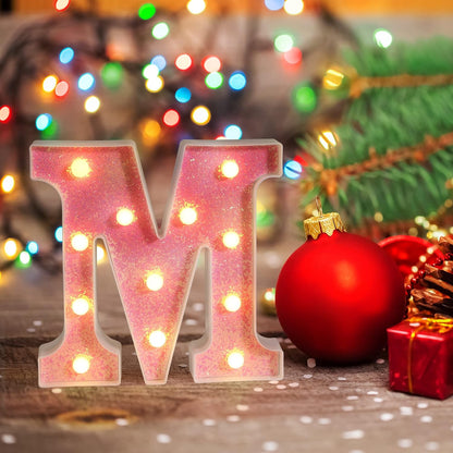 Foaky Pink Light up Letters，Pink Party Decorations,Girls Room Decor,Glitter Light Up Letters,Alphabet Letter Sign for Night Light Birthday Party Girls Gifts, Home Bar Decoration（Q）