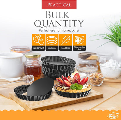 4 Inch Round Tart Pan 8 Pieces, False Bottom Pie Pan, Deep Fluted Tart and Quiche Pan with Removable Bottom - Non-Stick Tart Pan