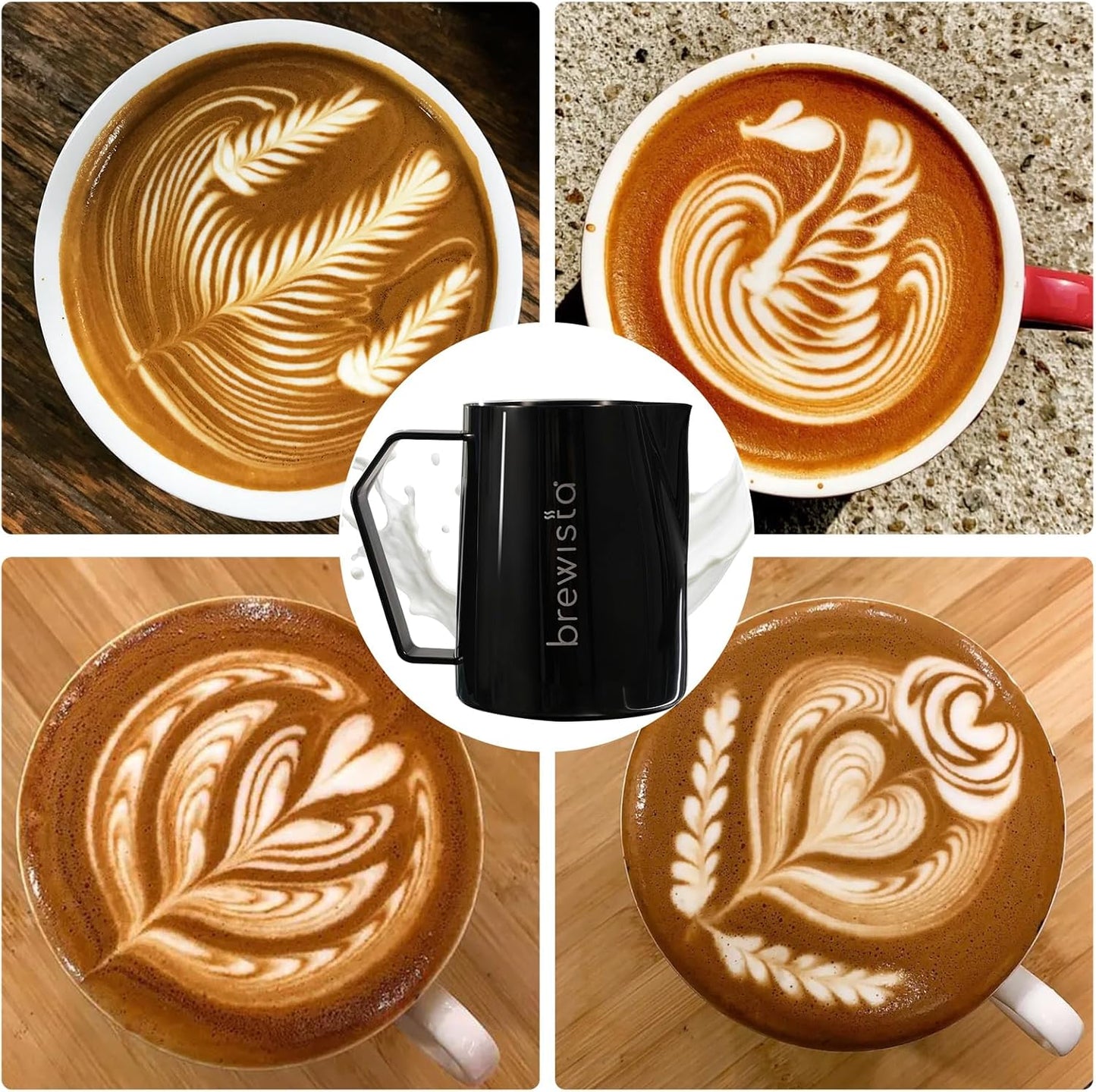 Brewista Precision Milk Frothing Pitcher, Steaming Jug, Coffee, Espresso Machine Accessories for Barista, Latte Art, Cappuccino, Stainless Steel Cup, 16 oz/480 ml, Matte Black