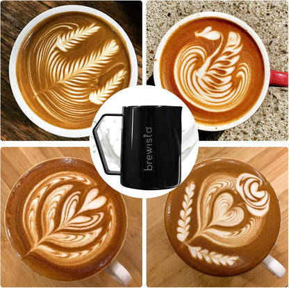 Brewista Precision Milk Frothing Pitcher, Steaming Jug, Coffee, Espresso Machine Accessories for Barista, Latte Art, Cappuccino, Stainless Steel Cup, 16 oz/480 ml, Matte Black