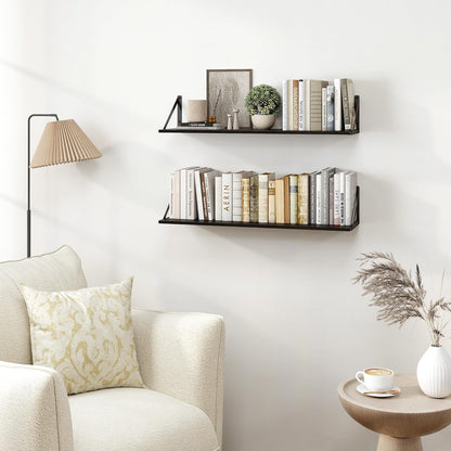 Heimlove Black Deep Floating Shelves for Wall, 30W x 8D Wood Wall Shelves Set of 2, Wide Floating Bookshelf for Living Room, Kitchen, Office, Bedroom and Decor Storage, with Metal Bracket - Black