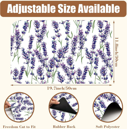Dish Drying Mat Lavender Flowers Coffee Bar Mat for Countertop Absorbent Rubber Backed Hide Stain Dish Drainer Rack Pad Espresso Machine Cafe Table Dining Room Decoration 11.8 x 19.7 Inch