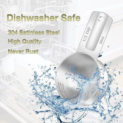 1PCS 1/3Cup (80ml, 2.6oz) Single Measuring Cup, Etched Inner Scale Stainless Steel Measure Scoop, Metric and US Measurement, Dishwasher Safe