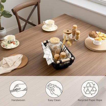 StorageWorks Black Wicker Storage Basket for Organizing with Wooden Handles, Small Woven Basket for Bathroom, Toilet Paper, 2-Pack