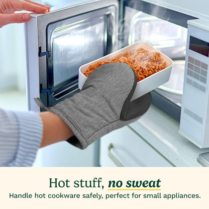 Cuisinart Mini Oven Mitts – 5.5” x 7” Heat-Resistant Kitchen Mitts for Oven with Non-Slip Neoprene Palm, Cotton Filling, and Fabric Loop – Durable Oven Mitt Set for Cooking & Baking (Black)