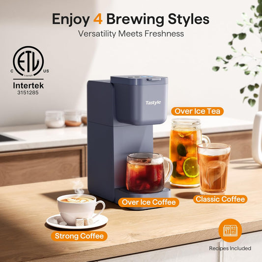 Single Serve Coffee Maker for K Cup, Ground and Tea, Hot and Iced Coffee Machines with Bold Setting, 6 to 16 Oz Brew Sizes, Compact for Small Spaces, Gray (2.0 Version)
