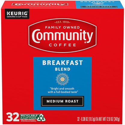 Community Coffee Breakfast Blend, Medium Roast, Single-Serve Keurig K-Cup Pods, 32 Count (Pack of 4)