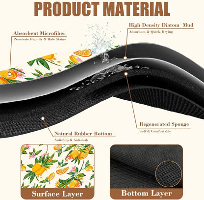 Dish Drying Mat Orange Fruit Floral Coffee Bar Mat for Countertop Hide Stain Rubber Backed Dish Drainer Rack Pad Coffee Maker Espresso Machine Dining Room Decoration 15.7 x 23.6 Inch