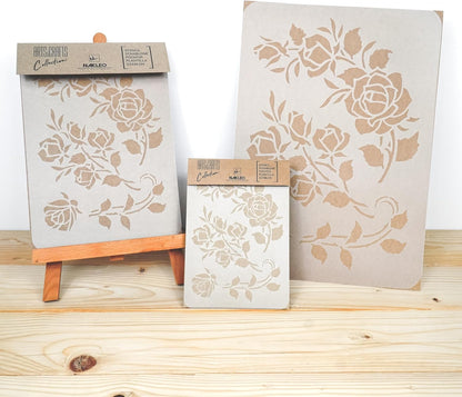 NAKLEO DIY Reusable Plastic Stencil - 30x42cm / 11.7” x 16.5” - Rose Flower Ornament - Art Craft Wall Painting Pattern Template Scrapbooking Decoupage - Fabric Furniture Wood